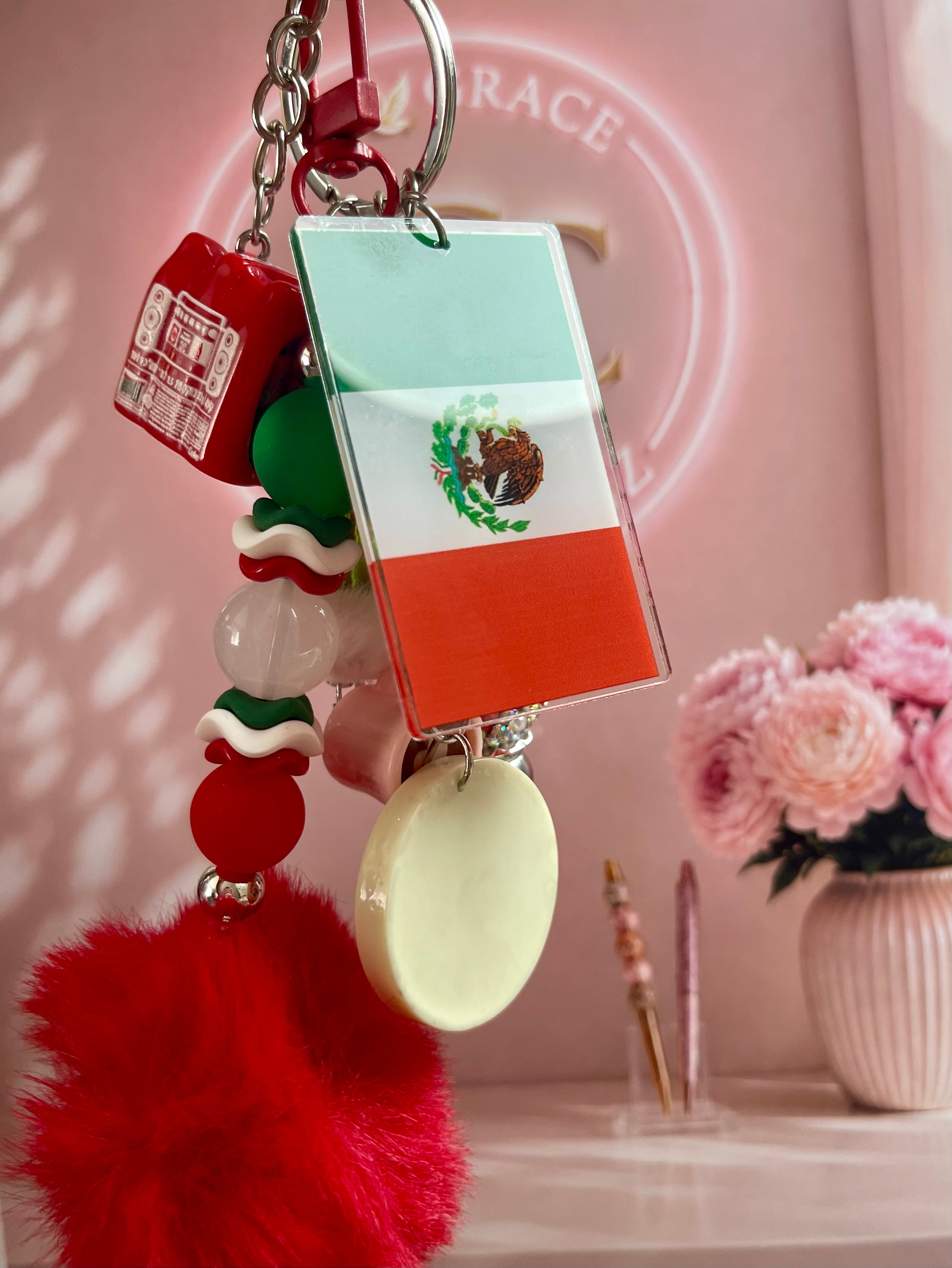 Mexican Flag Junk Keychain / Bag Charm