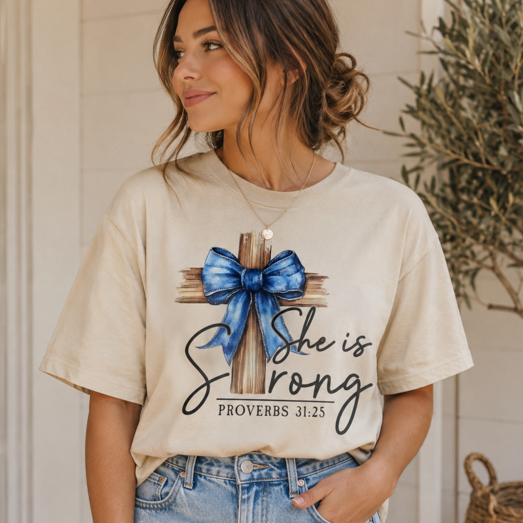 She Is Strong Proverbs 31:25 Comfort Colors® T-Shirt |  Faith-Based Shirt | Inspirational Women's Shirt