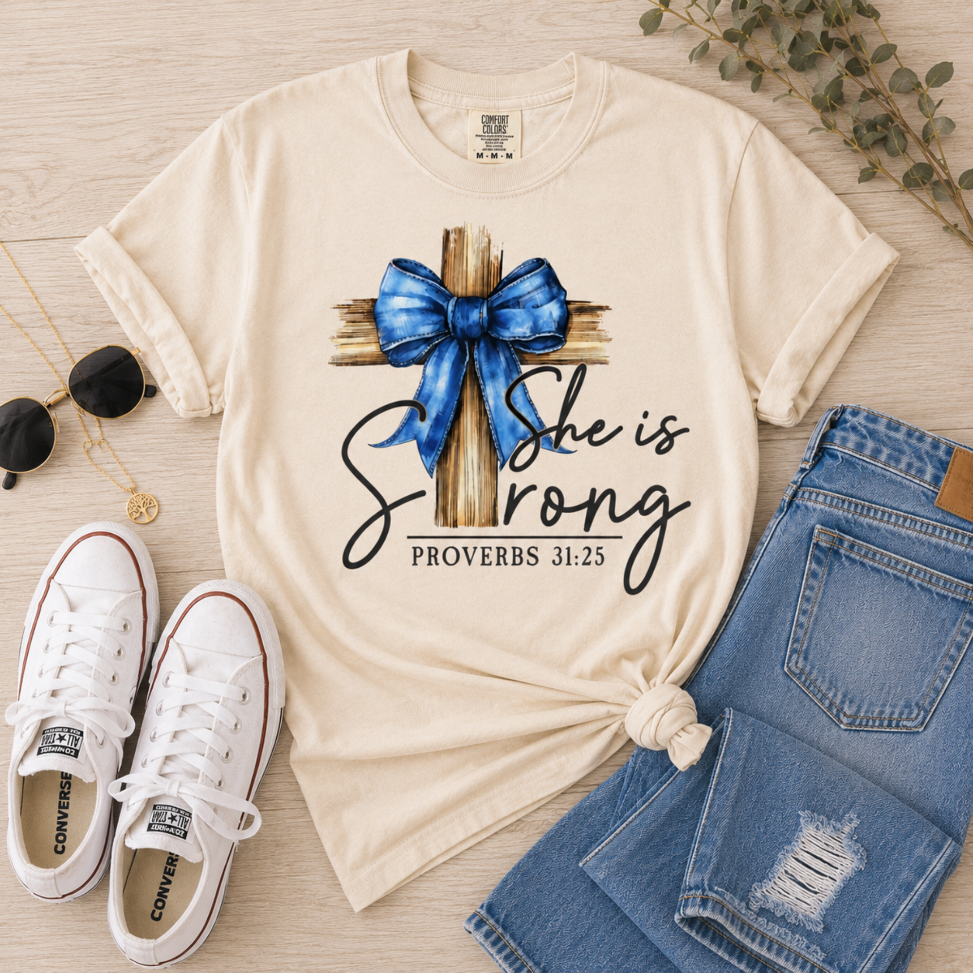 She Is Strong Proverbs 31:25 Comfort Colors® T-Shirt |  Faith-Based Shirt | Inspirational Women's Shirt